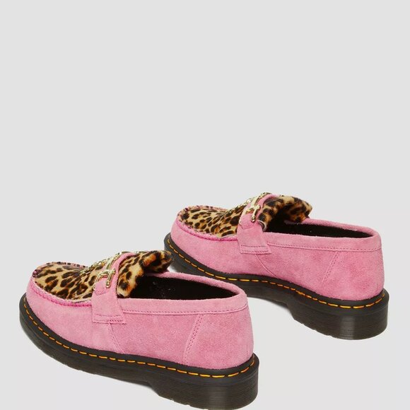 Dr Martens Adrian Flambant Pink + Leopard Hair On Suede Loafers Size 12 US NEW - Picture 15 of 16